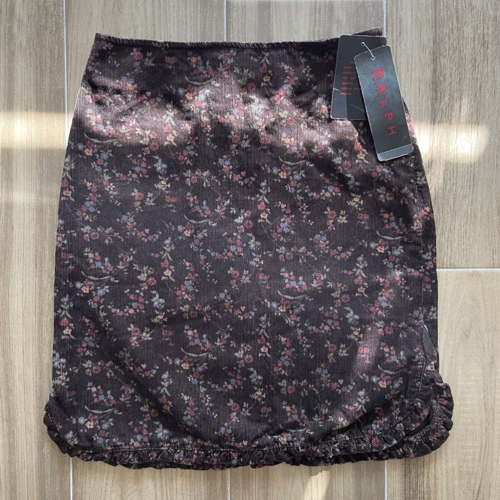 NEW W TAG! RALPH LAUREN BLACK LABEL Skirt 100% Cotton VTG Brown Floral Size 0